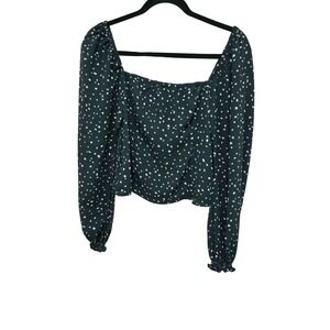 Abercrombie & Fitch Green Polka Dot Smocked Off-Shoulder Blouse With Long Sleeve